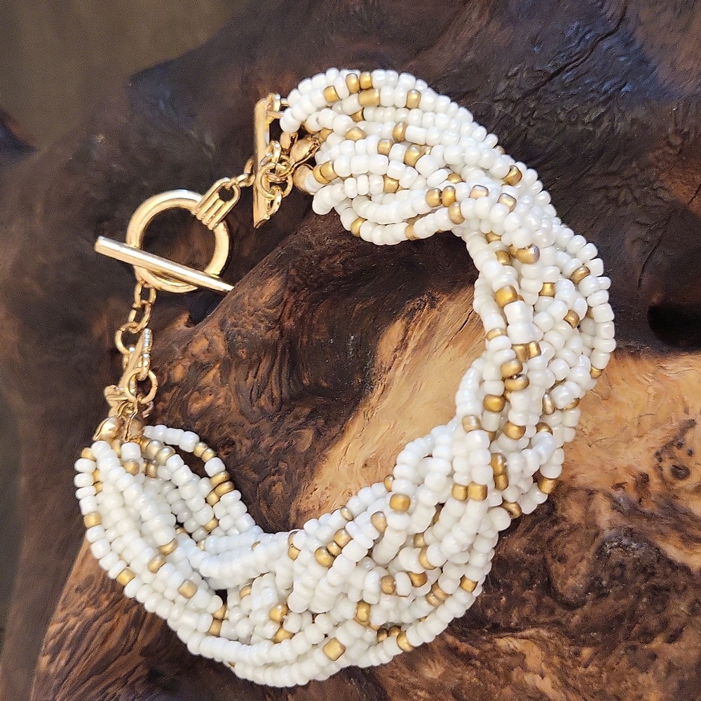 Multi Strand Braided  Seed Beads Bracelet With Toggle Closure